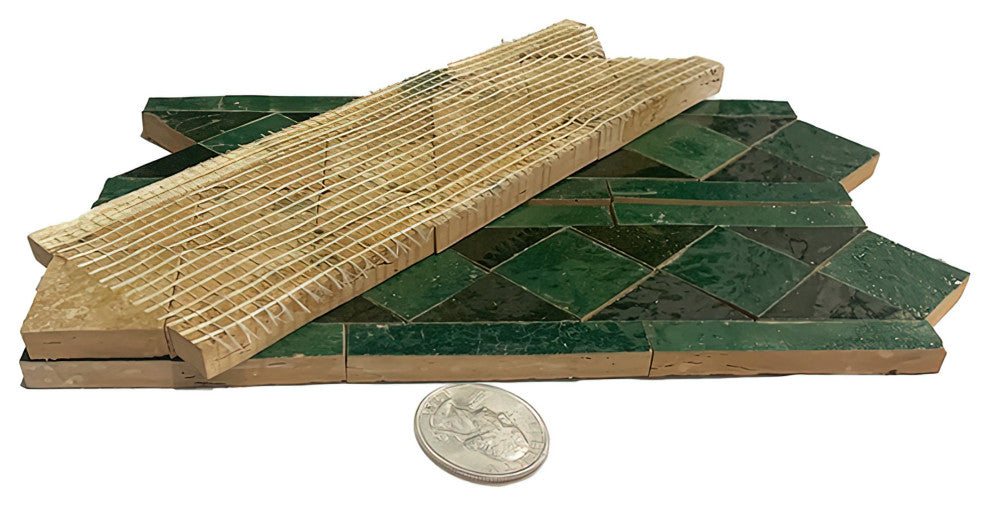 Contemporary Zellige Border, 12"x3 3/4"x1/2", Green & Hunter Green