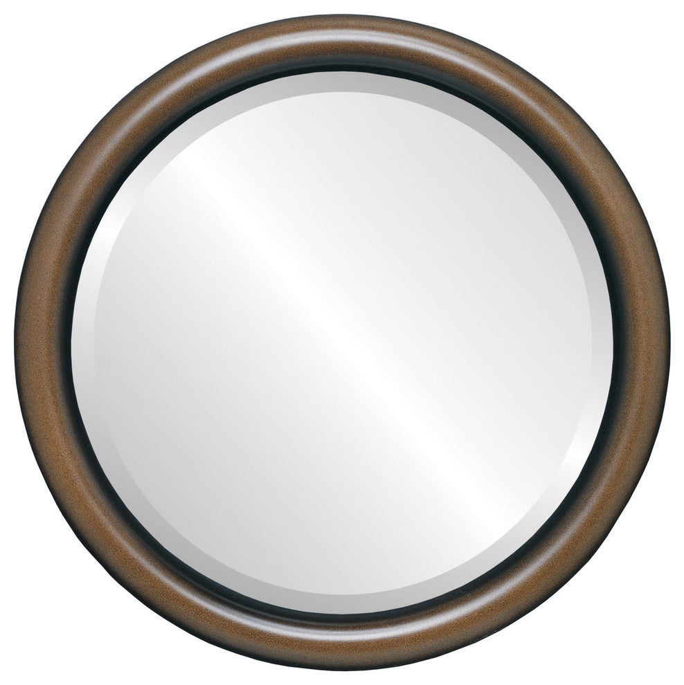 Pasadena Framed Round Mirror, Walnut, 19"x19"