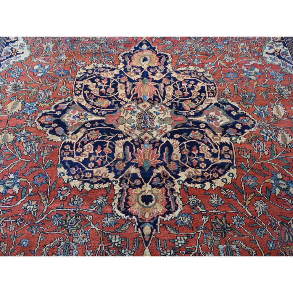 Barn Red Antique Persian Feraghan Sarouk Soft Wool Hand Knotted Rug 9'x12'