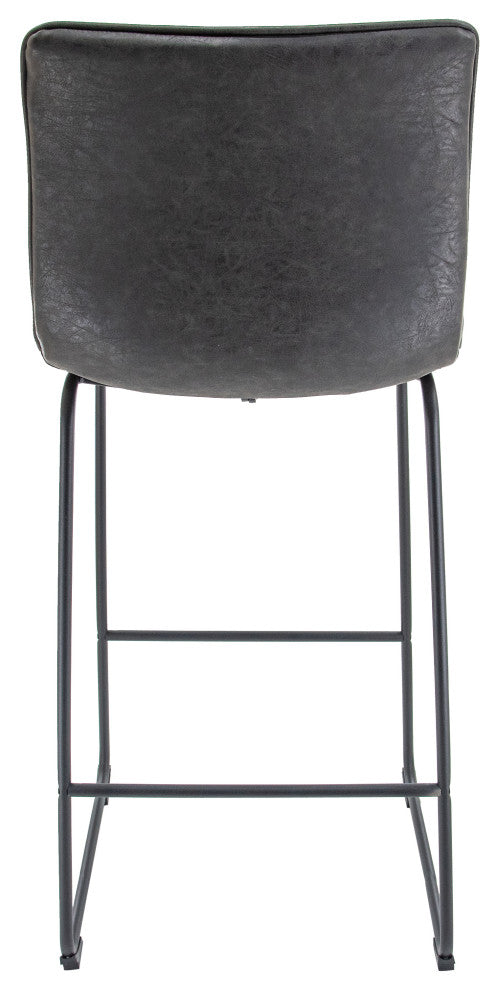 LeisureMod Brooklyn Modern Leather Bar Stool With Footrest, Charcoal Black