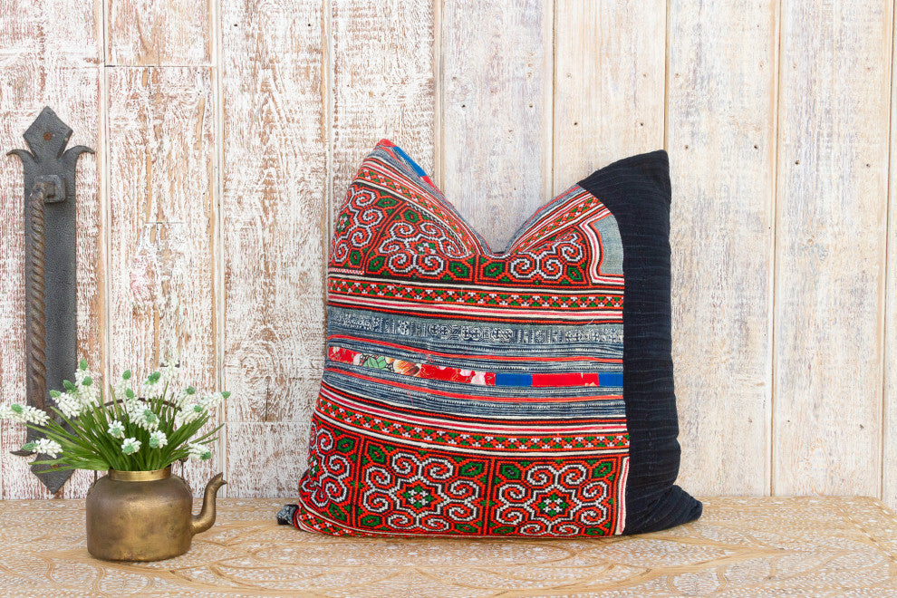 Large Antique Hmong Floral Pillow