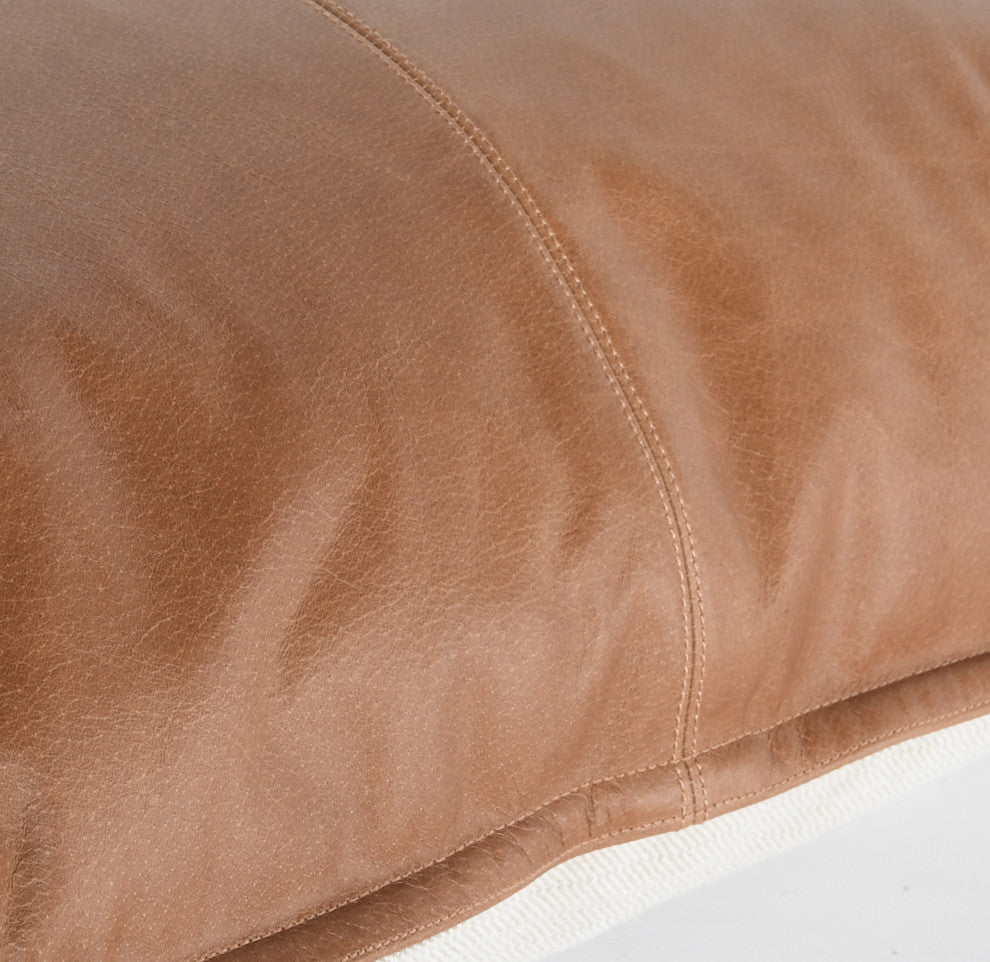 Kosas Home Cheyenne 100% Leather 22" Throw Pillow, Chestnut Brown