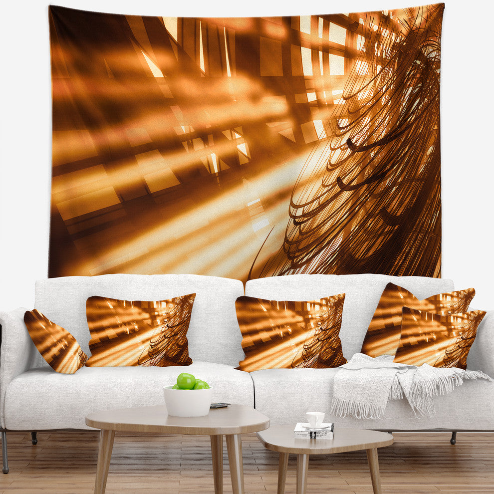 Fractal 3D Brown Bold Tangle Contemporary Wall Tapestry, 39"x32"