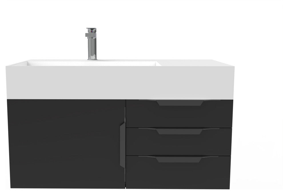 CastelloUSA Amazon 36" Wall Mount Vanity Set, Black, White Top, Black Handles