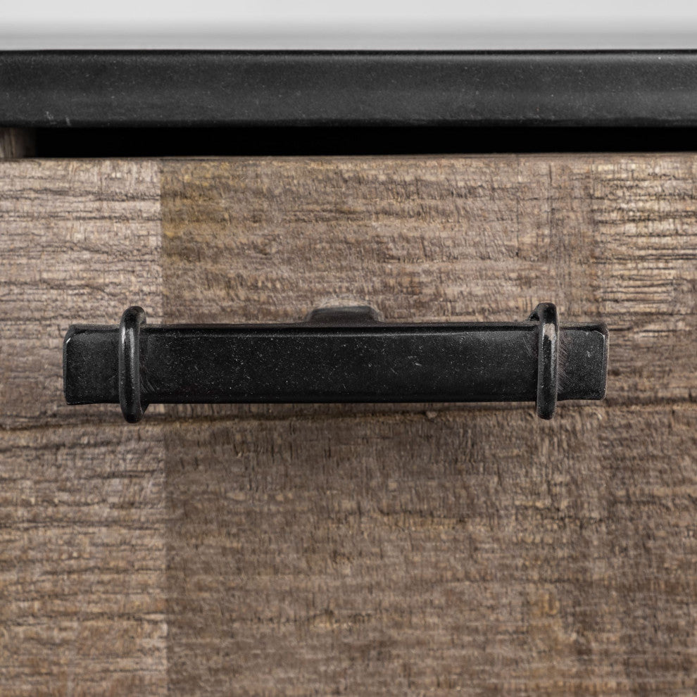 Alvin Medium Brown Solid Wood w/ Black Metal Frame Sideboard