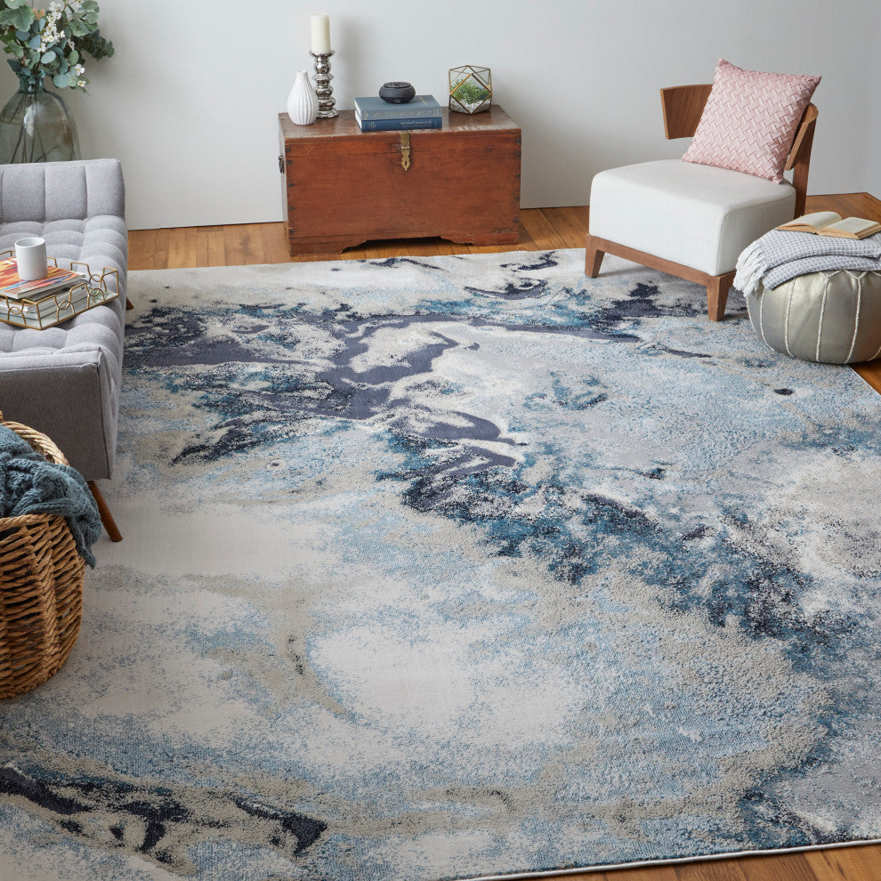 Oria Industrial Abstract Area Rug, Blue/Gray/Ivory, 8'x10'
