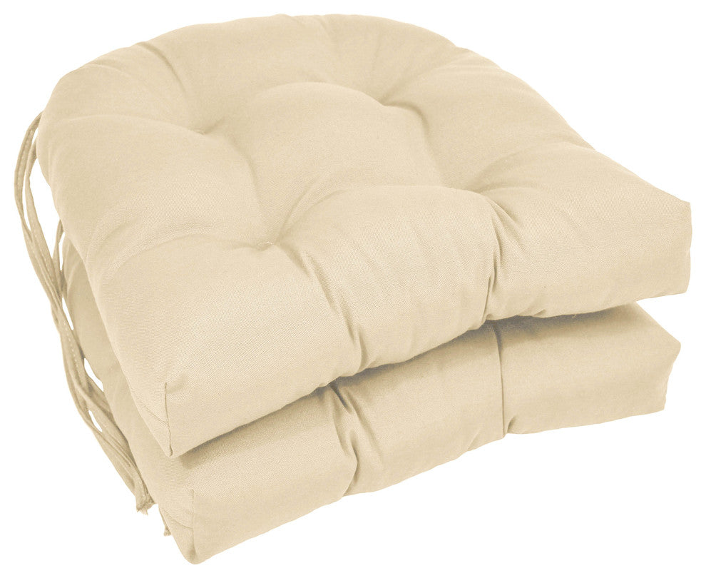 16" Solid Twill U-Shaped Tufted Chair Cushions, Set of 2, Natural