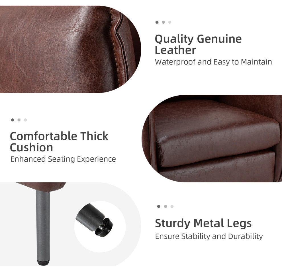 Traditional Leather Armchair With Metal Legs, Brown