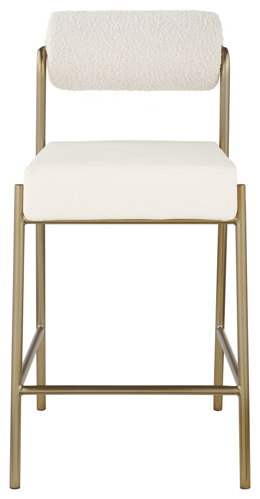 Carly Faux Leather Seat/Boucle Fabric Back Counter Stool, Cream