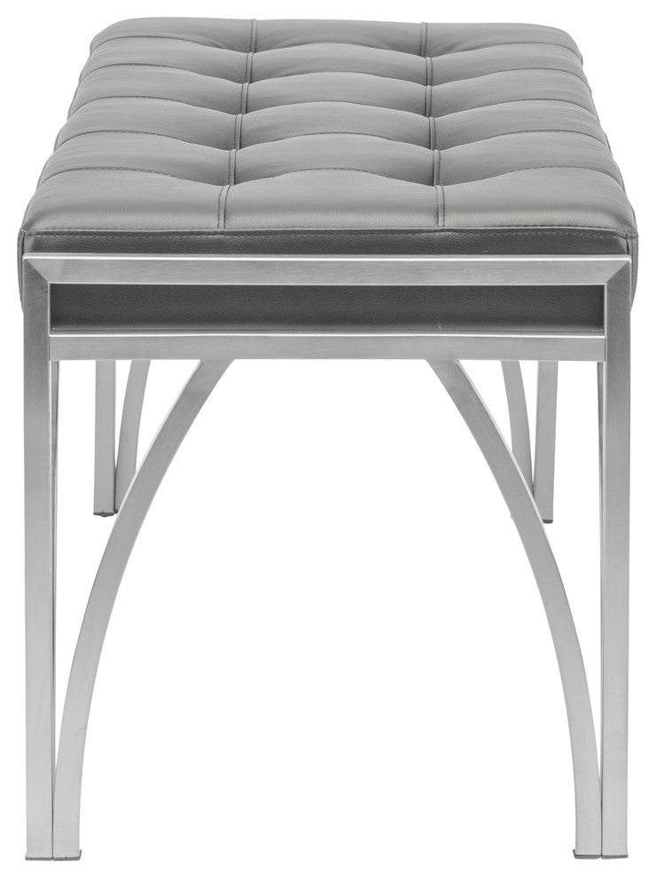Eiffle Occasional Bench by Nuevo, Brushed Stainless Steel Frame/Gray