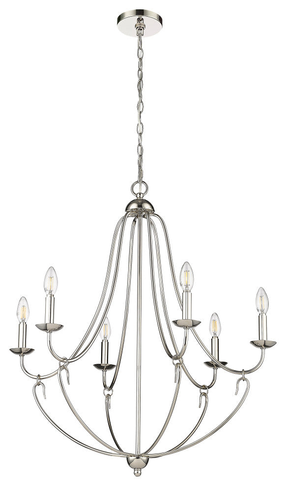 6 Light 28.5 in. Polished Nickel Chandelier