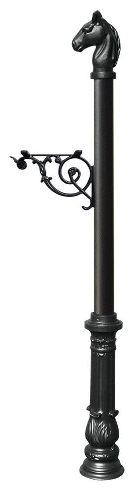 Post System-E1 Economy Mailbox-Mounting Plate-Ornate Base-Horsehead Finial Black