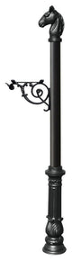 Post System-E1 Economy Mailbox-Mounting Plate-Ornate Base-Horsehead Finial Black