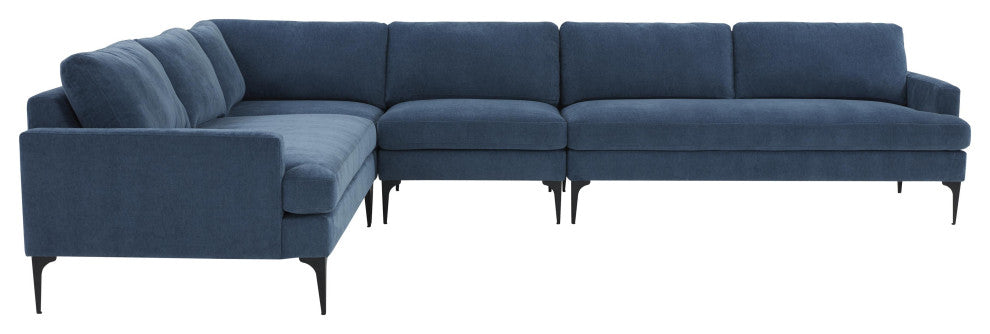 Serena Blue Velvet Large L-Sectional With Black Legs