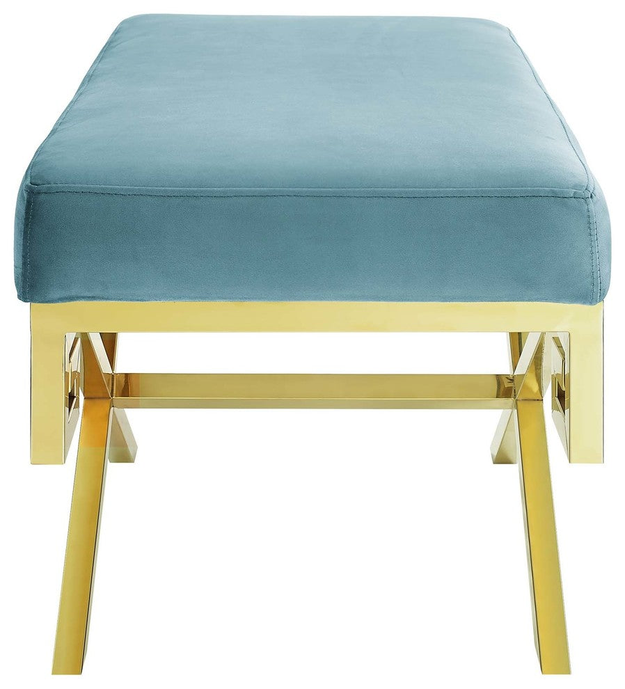 Sea Blue Rove Velvet Performance Velvet Bench