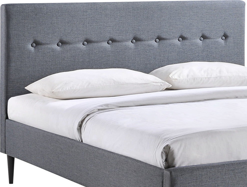 Modern Contemporary Bed Frame, Smoke Fabric, Full Size