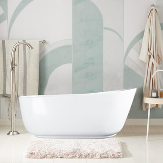 Vanity Art Solid Surface Resin Stone Freestanding Bathtub, Glossy White, 59"x29.5"