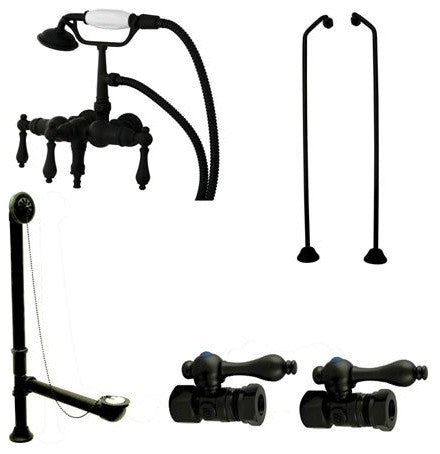 Vintage Wall Mount Down Spout Clawfoot Tub Faucet Package, Oil Rubbed Bronze