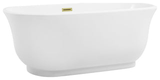 Charlie 59" Soaking Bathtub, Glossy White With Brushed Gold Trim