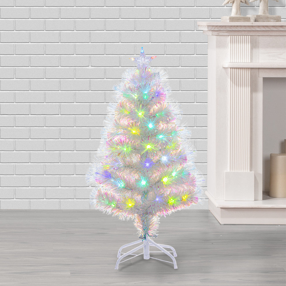 3' White Color Changing Fiber Optic Tree, Multi Color Fiber Optic LED Lights