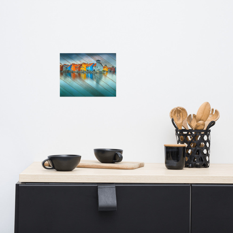 Faux Wood Blue Morning at Waters Edge Groningen Unframed Wall Art Prints, 8" X 10"