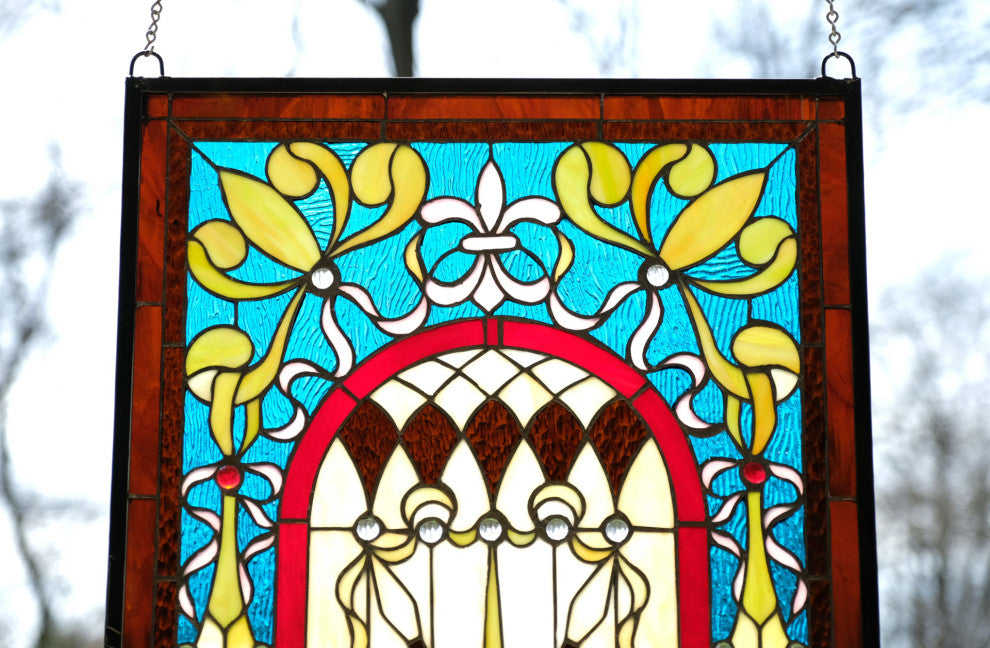 20.5" x 34.75" Large Handcrafted glass window panel WL040101