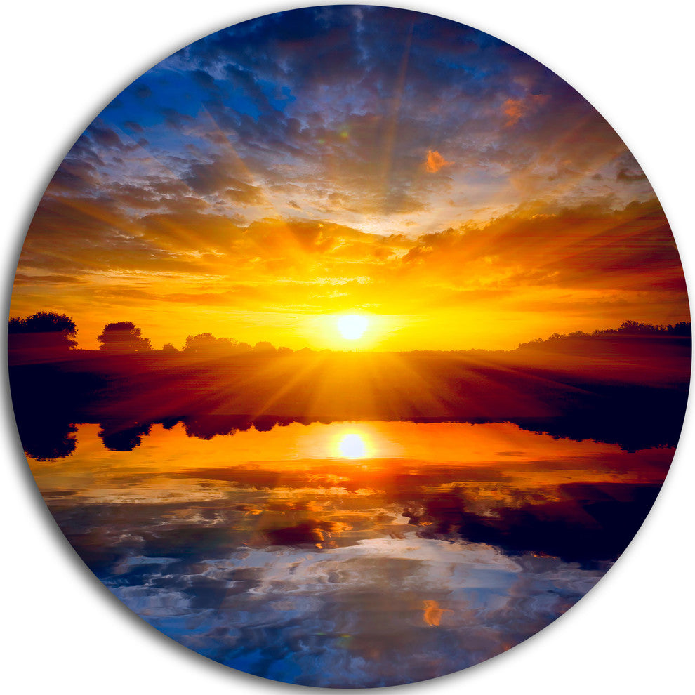 Bright Yellow Sunset Over Lake, Seashore Round Wall Art, 36"