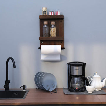 Spice Storage Rack,2 Tier Wall Mounted Holder With Paper Towel Holder