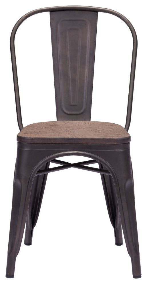 Dining Chair, Set of 2 Metal, Rustic Black, Dark Brown, Rustic Industrial
