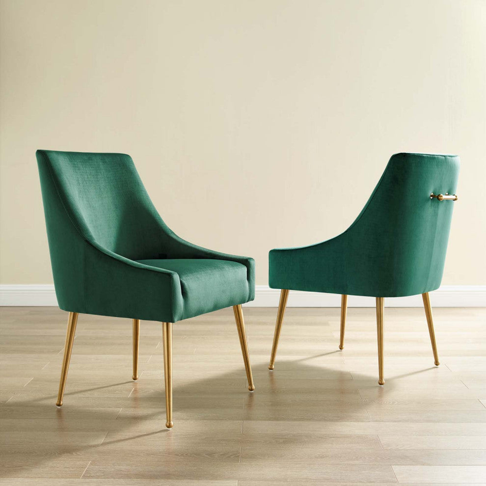 Side Dining Chair, Set of 2, Velvet, Metal, Green, Modern, Bistro Restaurant