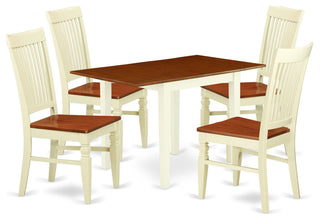 5Pc Dinette Set, Wood Table, 4 Chairs, Solid Wood Seat, Buttermilk-Cherry