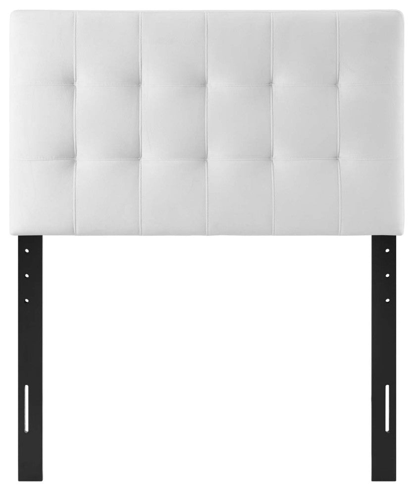 Contemporary Modern Bedroom Twin Size Tufted Headboard, Velvet Fabric, White