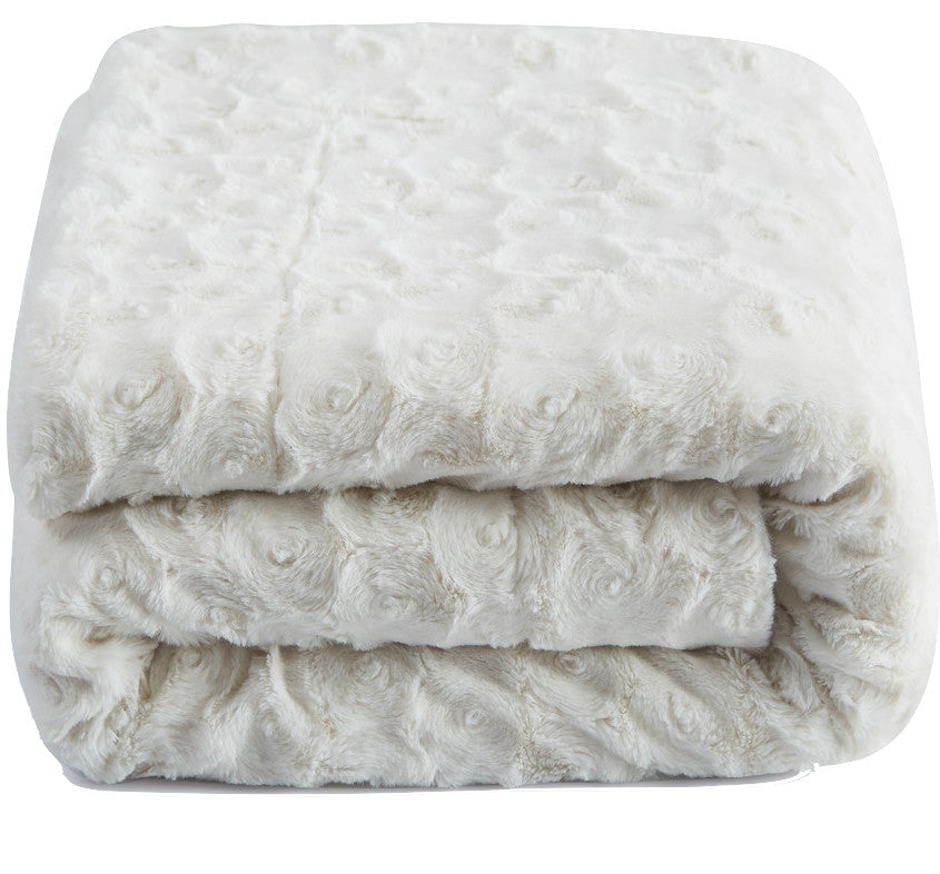 Roses Fur Sherpa Fleece Blanket, White Petal, 63x87