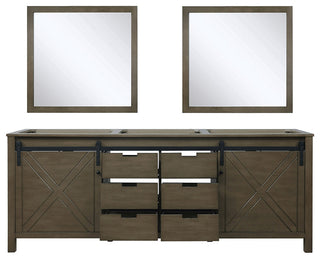 Marsyas 84" Double Vanity, No Top and 34" Mirrors, Rustic Brown