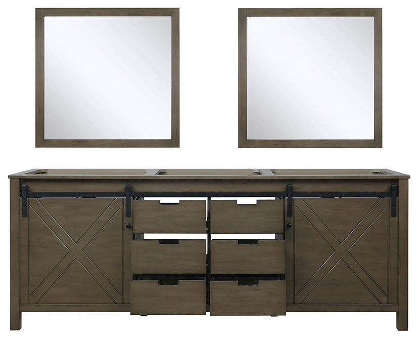 Marsyas 84" Double Vanity, No Top and 34" Mirrors, Rustic Brown