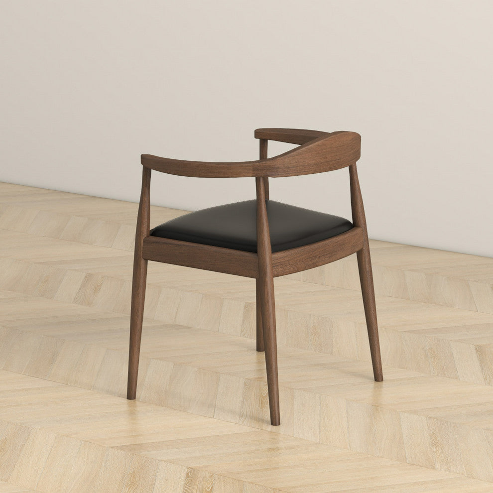 Freya Mid-Century Modern Solid Wood Upholstered Dining Chair, Black