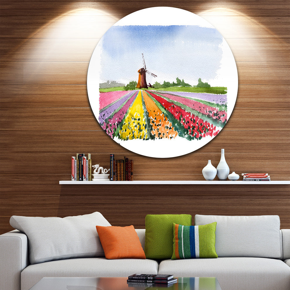 Holland Vector Illustration, Cityscape Painting Disc Metal Artwork, 23"