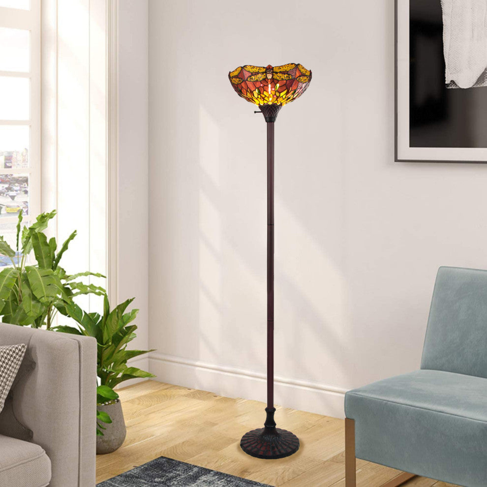 Empress Dragonfly Tiffany-Style 1 Light Torchiere Lamp 14" Wide