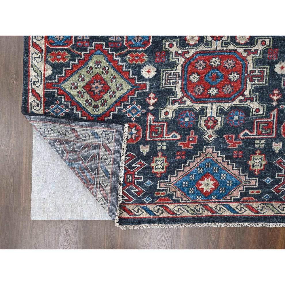 Charcoal Black Supple Pure Wool Hand Knotted Oversize Oriental Rug 12'x18'