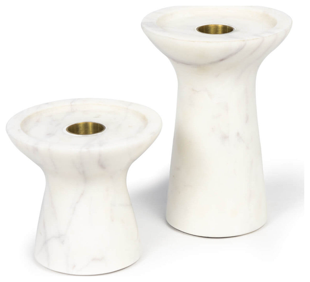 Klein Marble Candle Holders, 2-Piece Set, White