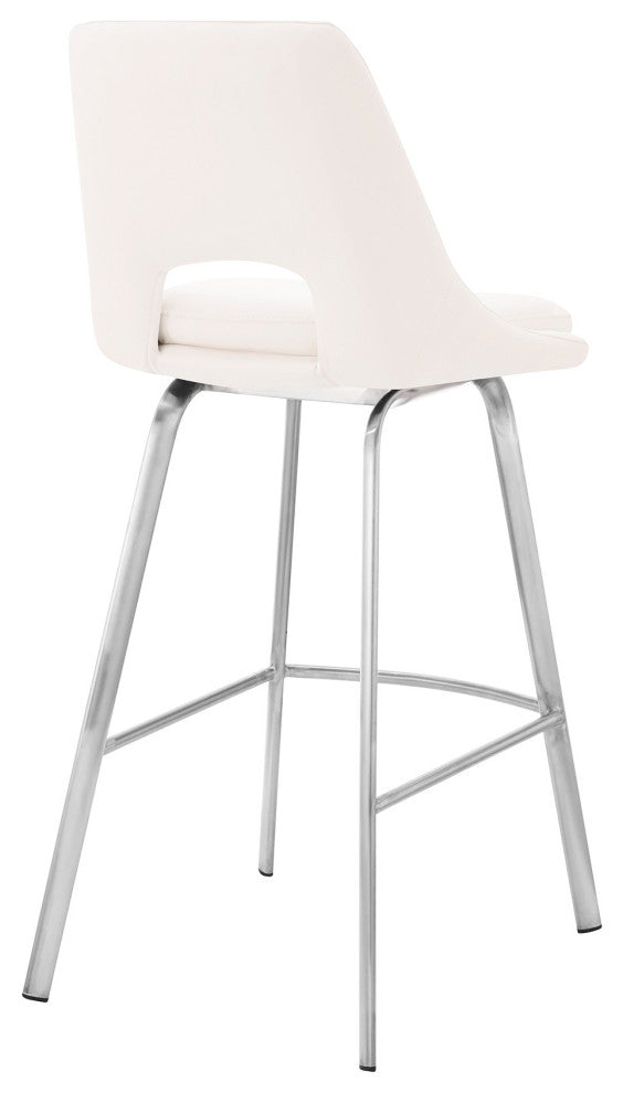 30" Elegant Gray Faux Leather Bar Stool With Stainless Steel Frame