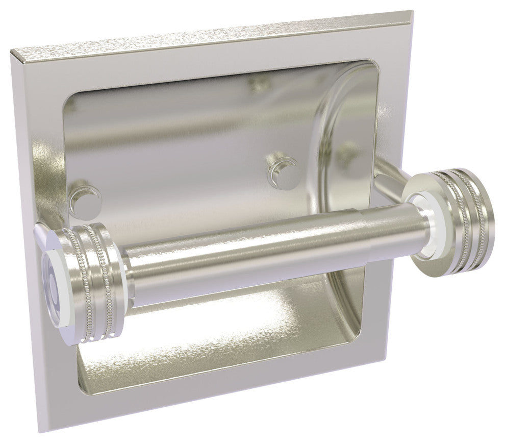 Clearview Recessed Toilet Paper Holder with Dotted Accents, Satin Nickel