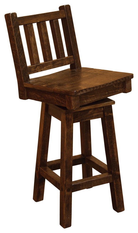 Barnwood Style Timber Peg Swivel Stool, Early American, Counter Height