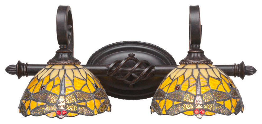 Elegante 2-Light Bath Bar, Amber Dragonfly Art