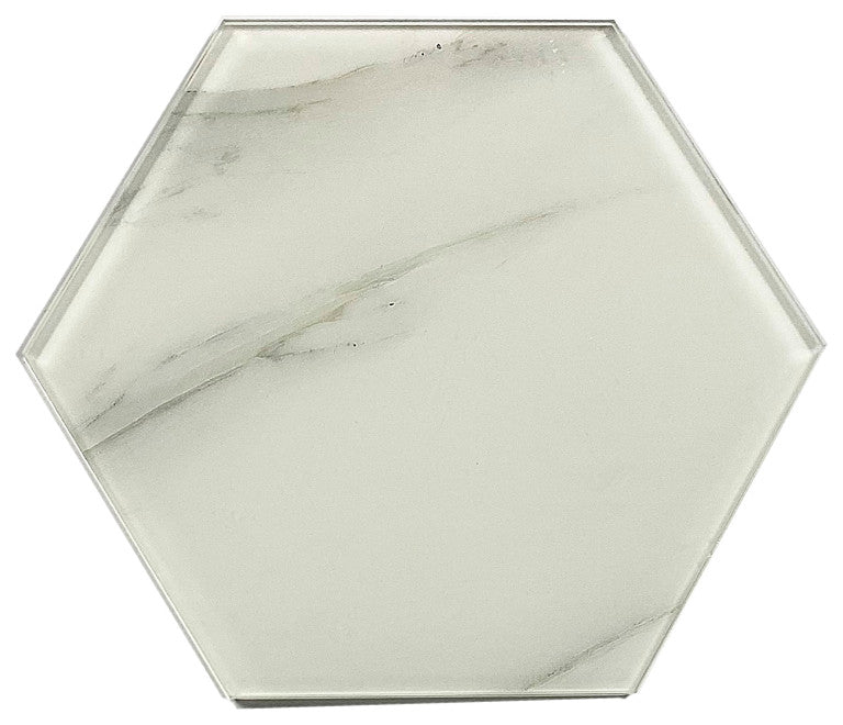 Nature 8 in x 8 in Glass Hexagon Tile in Calacatta White, Set of 20