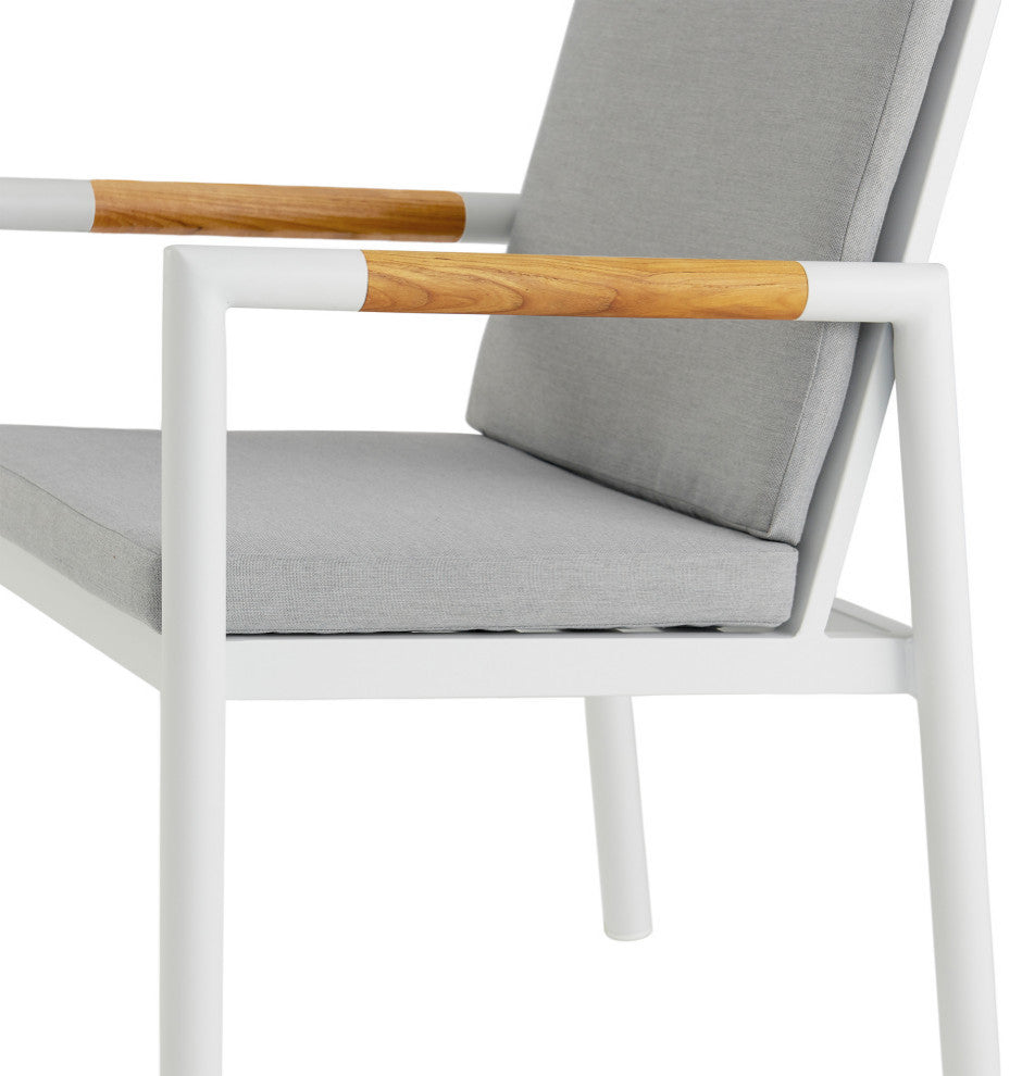 Crown Aluminum and Teak Outdoor Dining Chair Set of 2, White