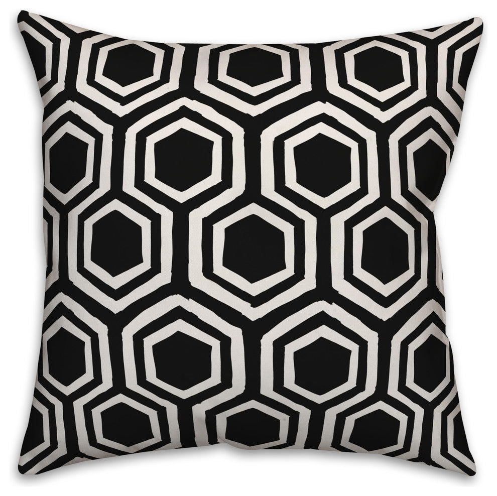Black and White Honeycomb 18x18 Throw Pillow