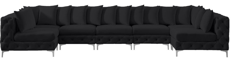 Tremblay Velvet Upholstered 7-Piece Modular U-Shaped Sectional, Black