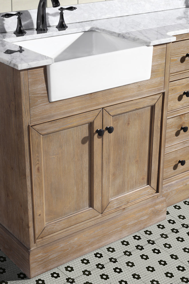 Kelly 72" Bathroom Vanity, Weathered Fir Finish, Italian Carrara Marble Top