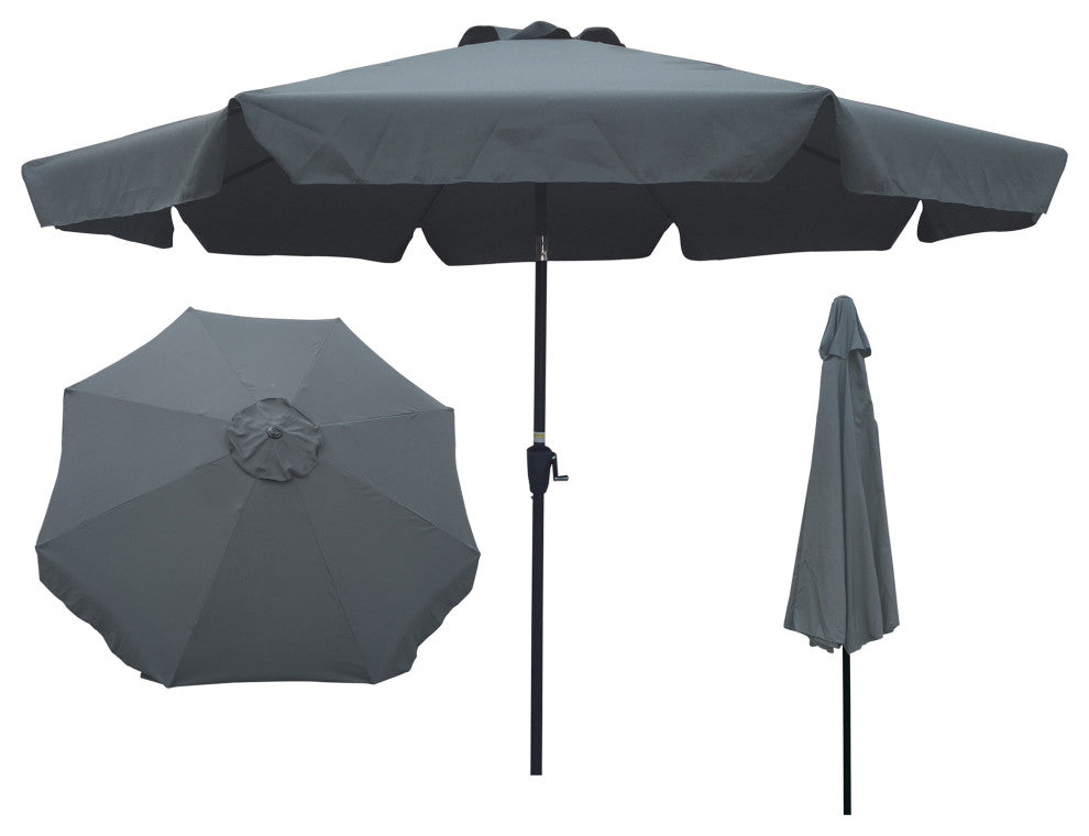 10' Outdoor Patio Market Umbrella With Crank and Push Button Tilt, Dark Gray
